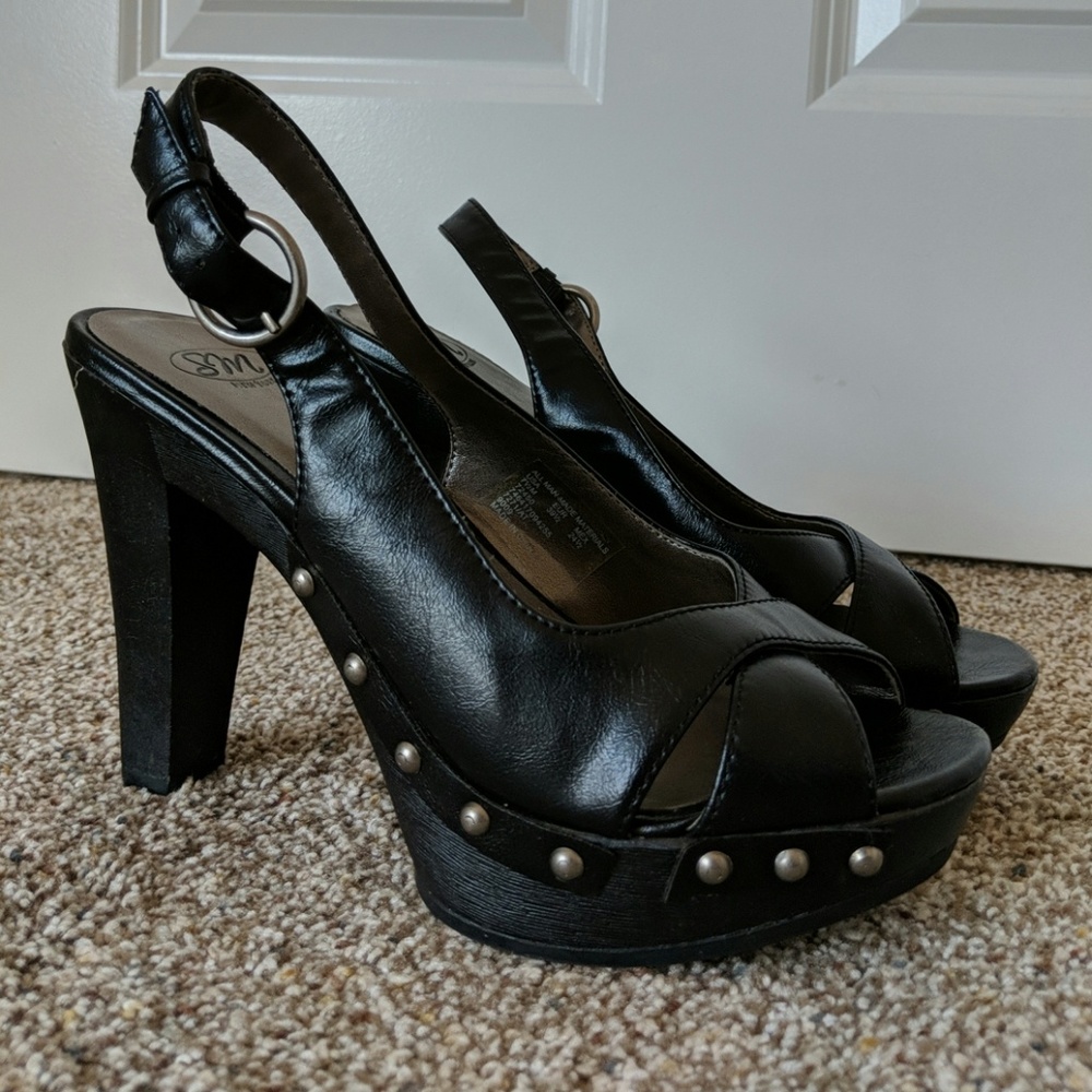 Slingback platform stud heels